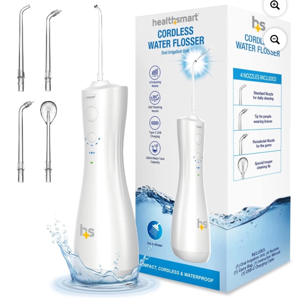 🐭 SALE! Health Smart Cordless Water Flosser chargeable, various heads & bag
